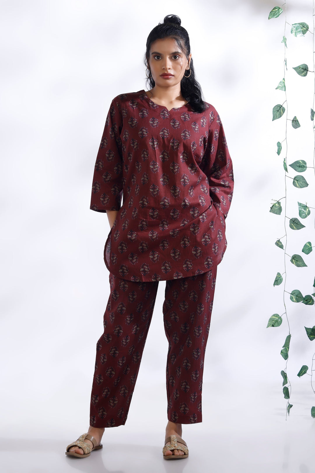 Jamun Floral Buti Cotton Indian Loungewear Co-ord Set | SHOBITAM
