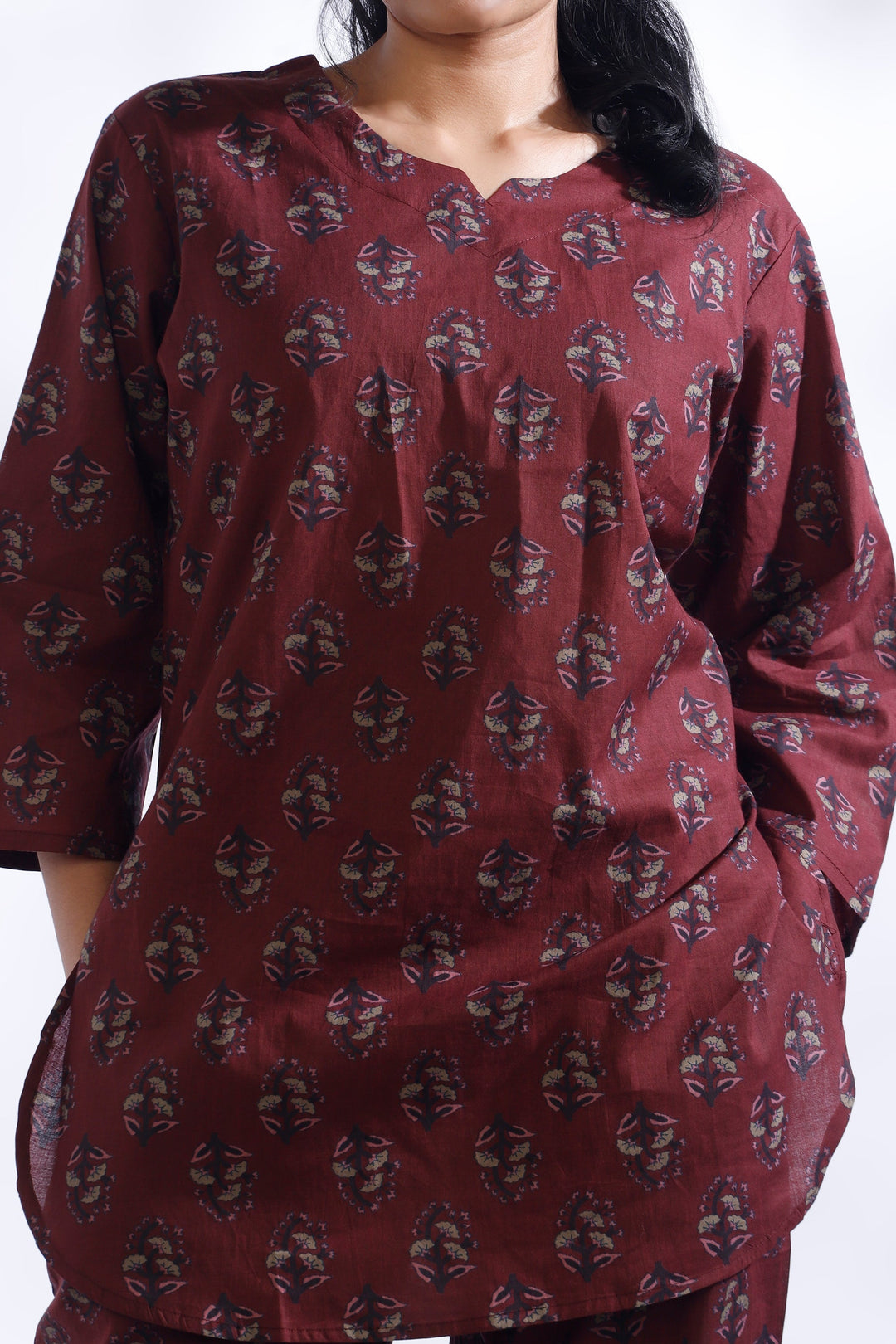Jamun Floral Buti Cotton Indian Loungewear Co-ord Set | SHOBITAM