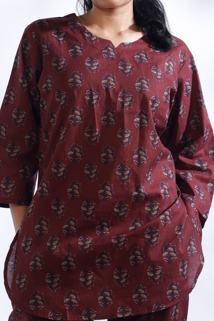 Jamun Floral Buti Cotton Indian Loungewear Co-ord Set | SHOBITAM