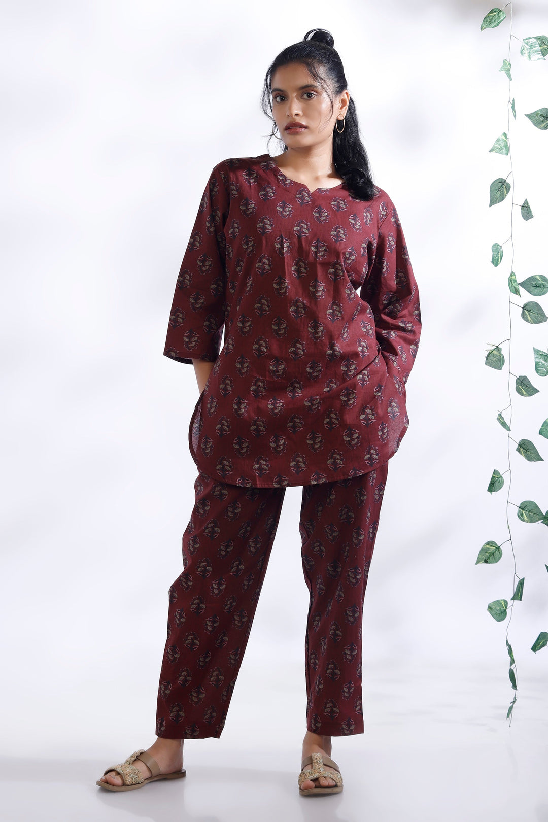 Jamun Floral Buti Cotton Indian Loungewear Co-ord Set | SHOBITAM