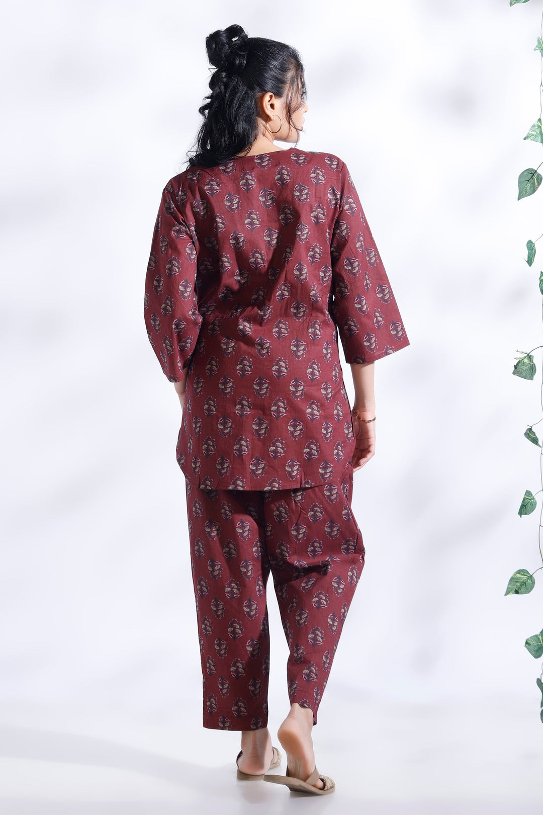Jamun Floral Buti Cotton Indian Loungewear Co-ord Set | SHOBITAM