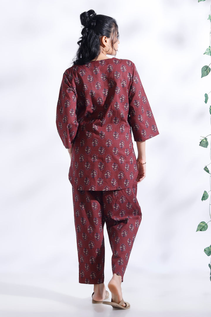 Jamun Floral Buti Cotton Indian Loungewear Co-ord Set | SHOBITAM