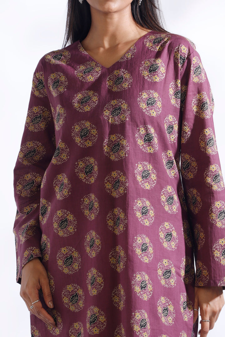 Vartika Wine Indian Motif Butta Print Cotton Co-ord Set | SHOBITAM