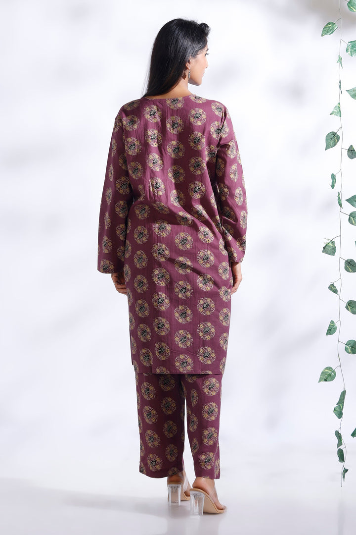 Vartika Wine Indian Motif Butta Print Cotton Co-ord Set | SHOBITAM