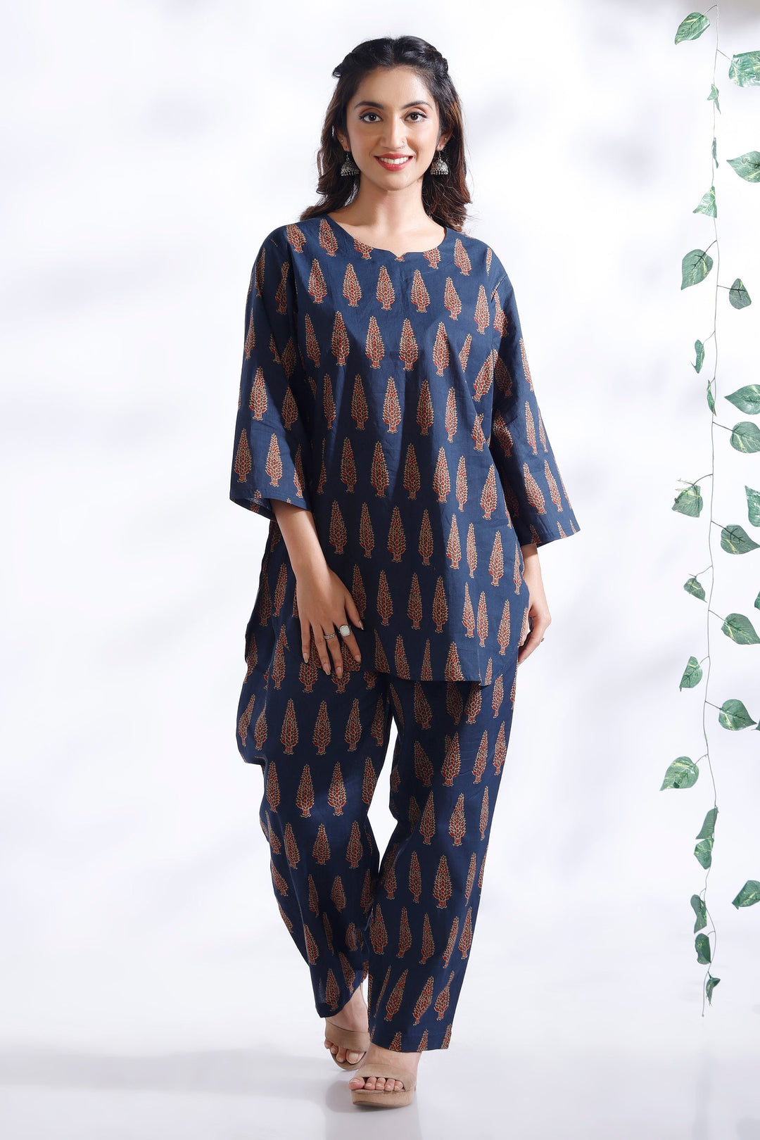 Dhairya Blue Ethnic Motif Butta Print Cotton Co-ord Set | SHOBITAM