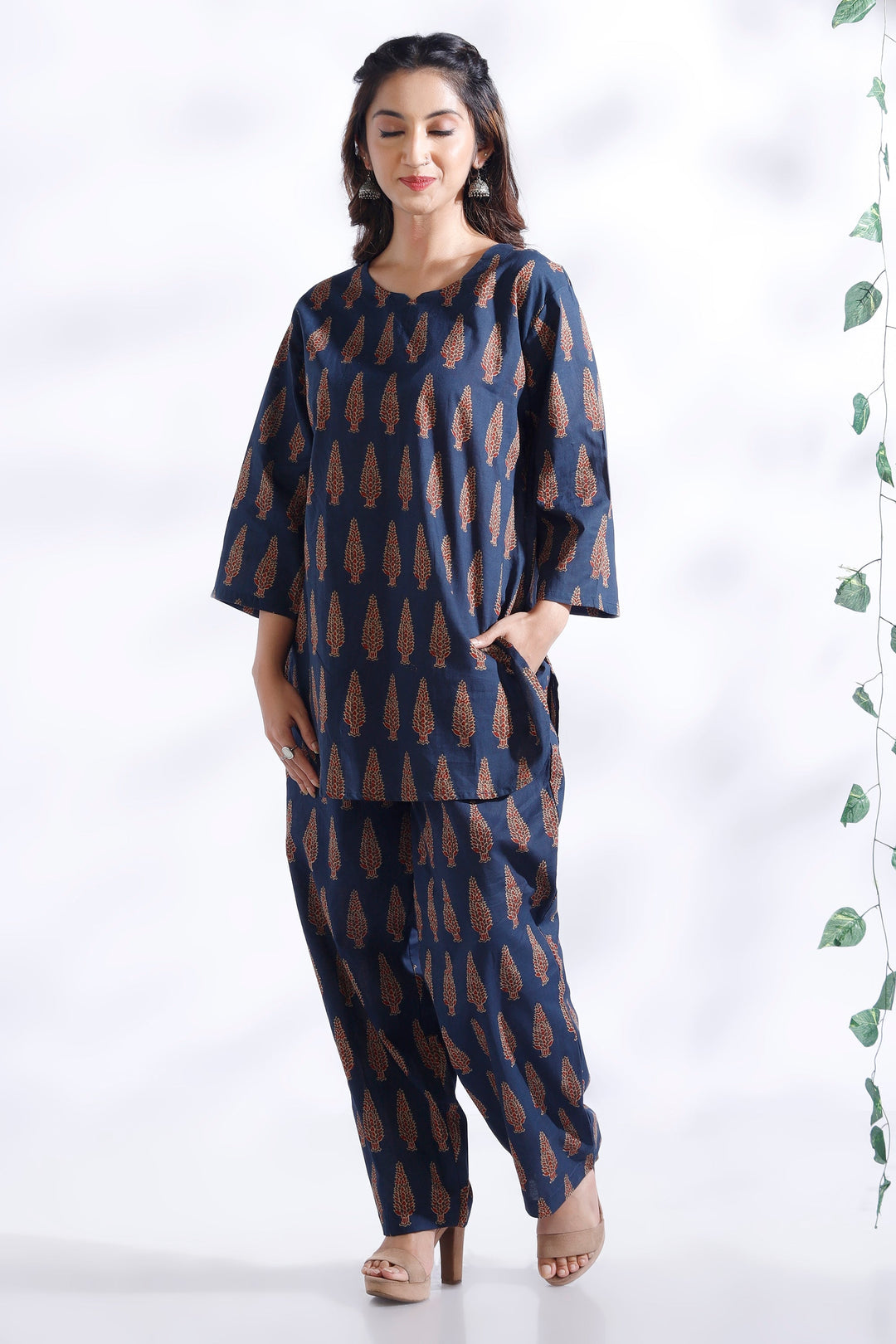 Dhairya Blue Ethnic Motif Butta Print Cotton Co-ord Set | SHOBITAM