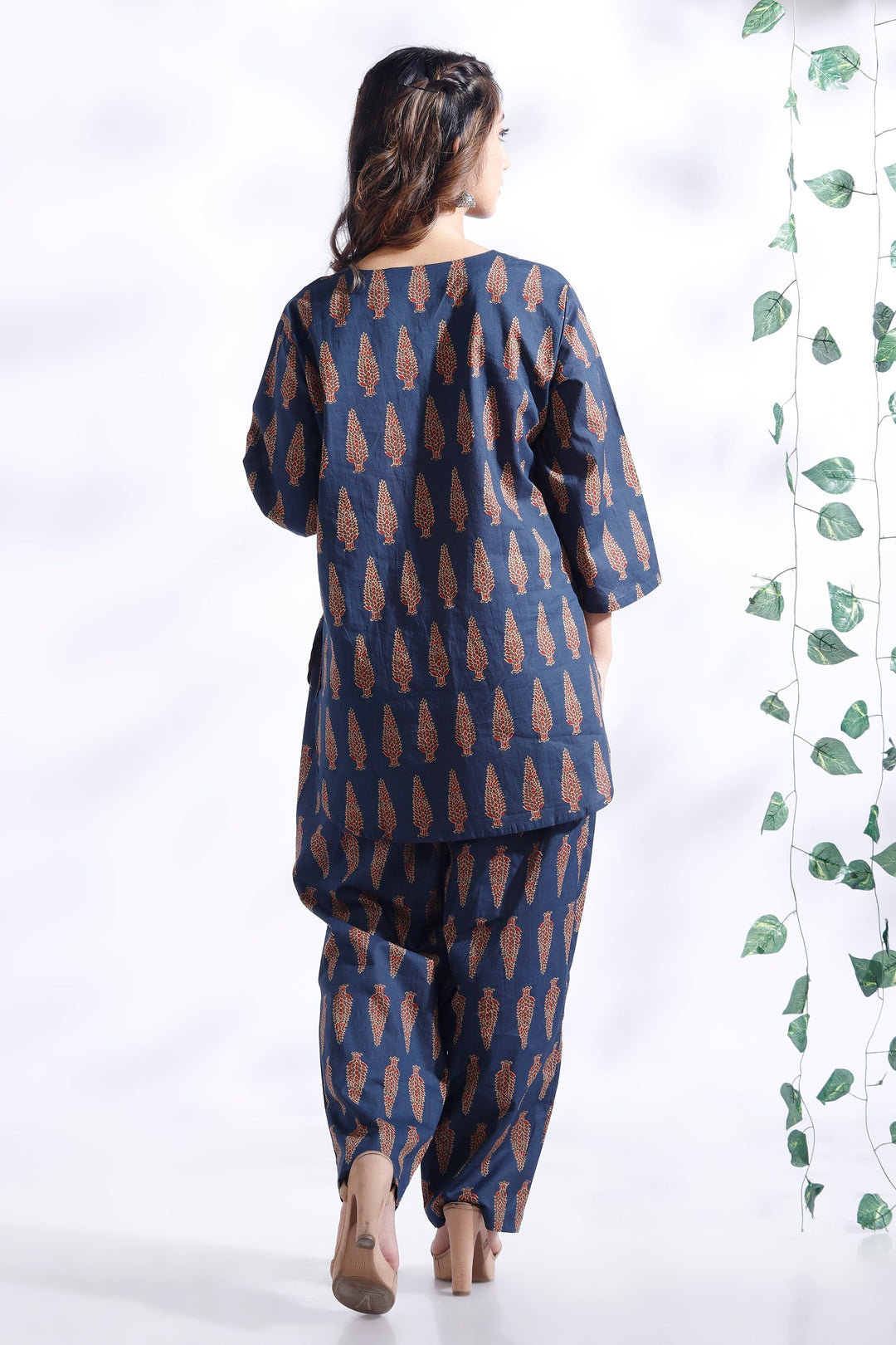 Dhairya Blue Ethnic Motif Butta Print Cotton Co-ord Set | SHOBITAM