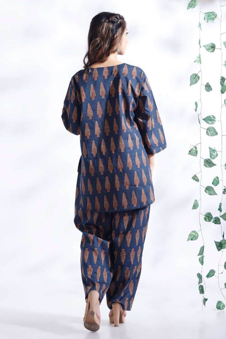 Dhairya Blue Ethnic Motif Butta Print Cotton Co-ord Set | SHOBITAM