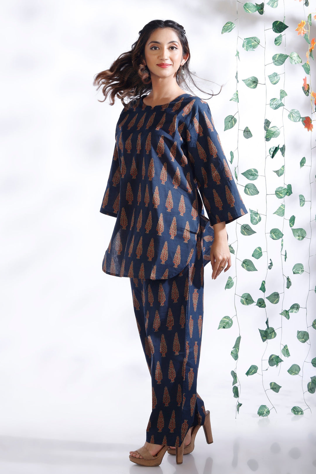 Dhairya Blue Ethnic Motif Butta Print Cotton Co-ord Set | SHOBITAM
