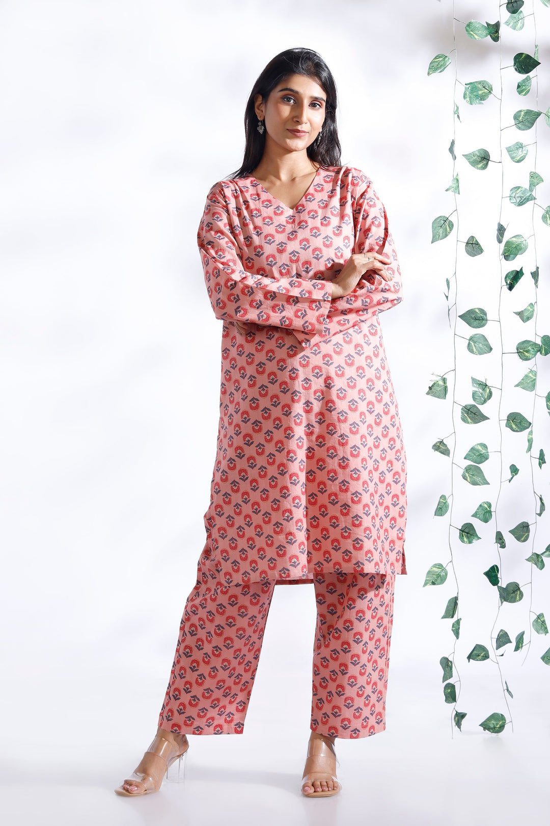Krisumi Butta Print Cotton Loungewear Long Kurta Co-ord Set | SHOBITAM