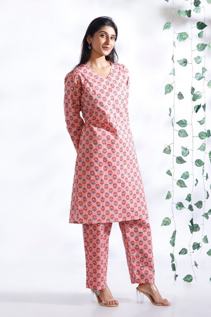 Krisumi Butta Print Cotton Loungewear Long Kurta Co-ord Set | SHOBITAM