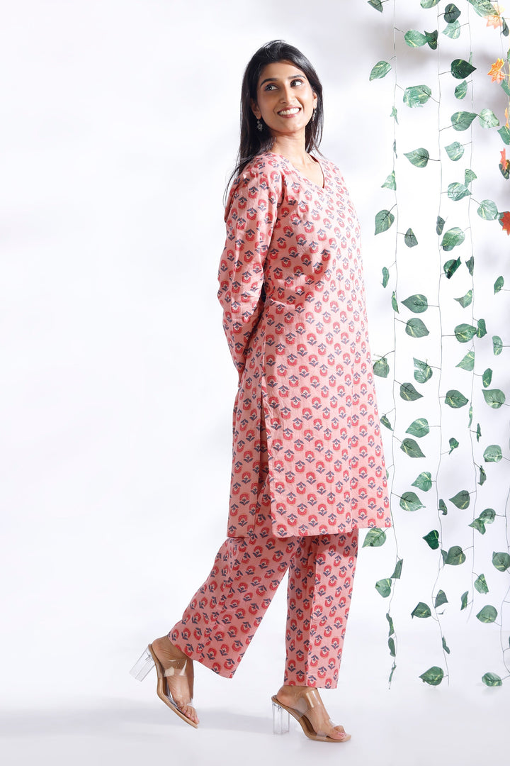 Krisumi Butta Print Cotton Loungewear Long Kurta Co-ord Set | SHOBITAM