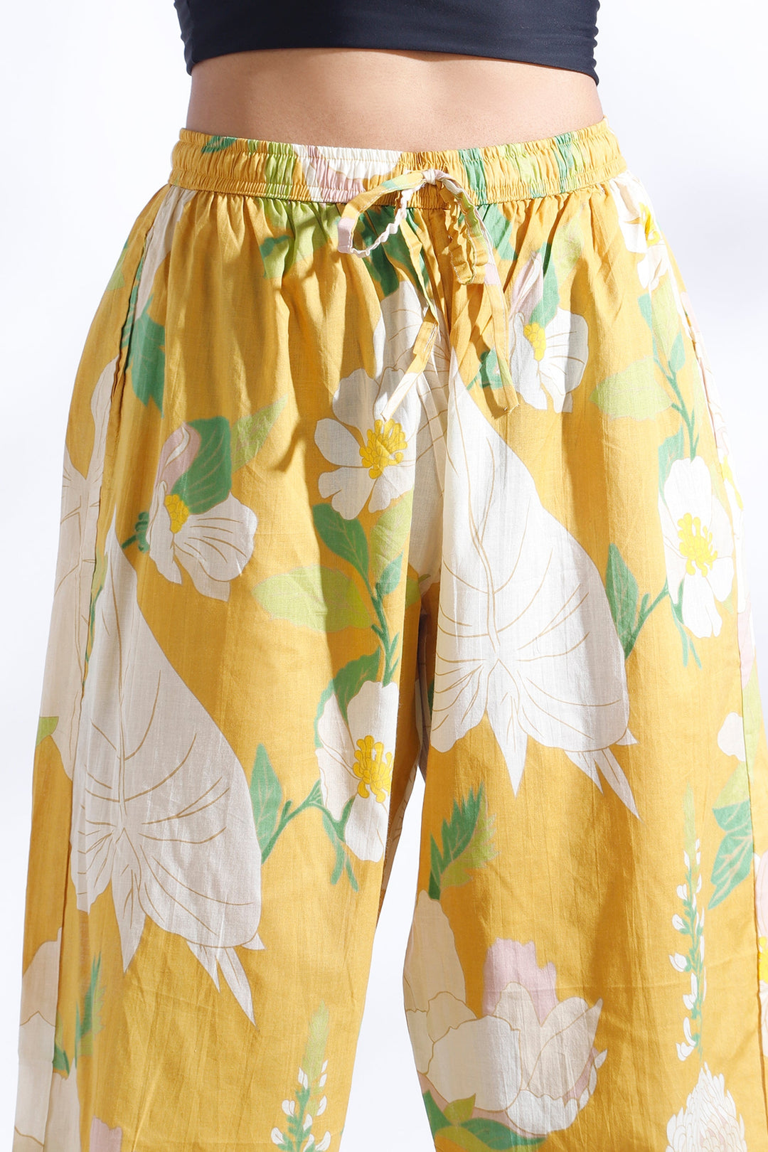 Basant Yellow Floral Print Cotton Long Kurta Co-ord Set | SHOBITAM