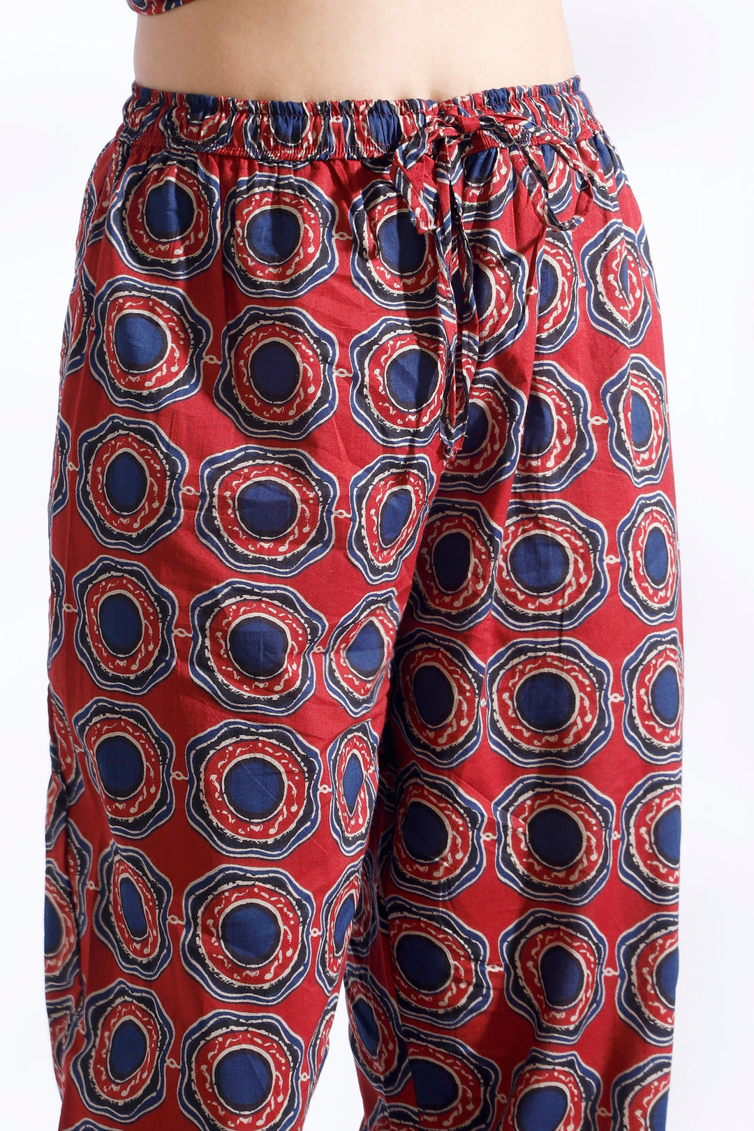 Hibiscus Red Cotton Abstract Print Loungewear Co-ord Set | SHOBITAM