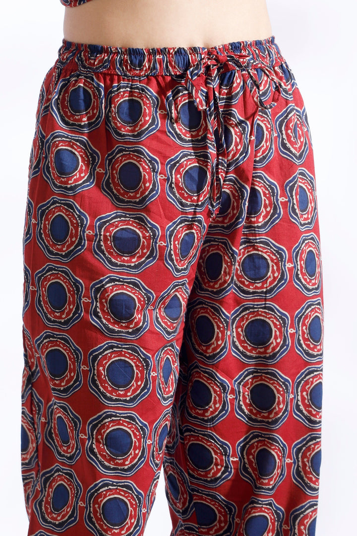 Hibiscus Red Cotton Abstract Print Loungewear Co-ord Set | SHOBITAM