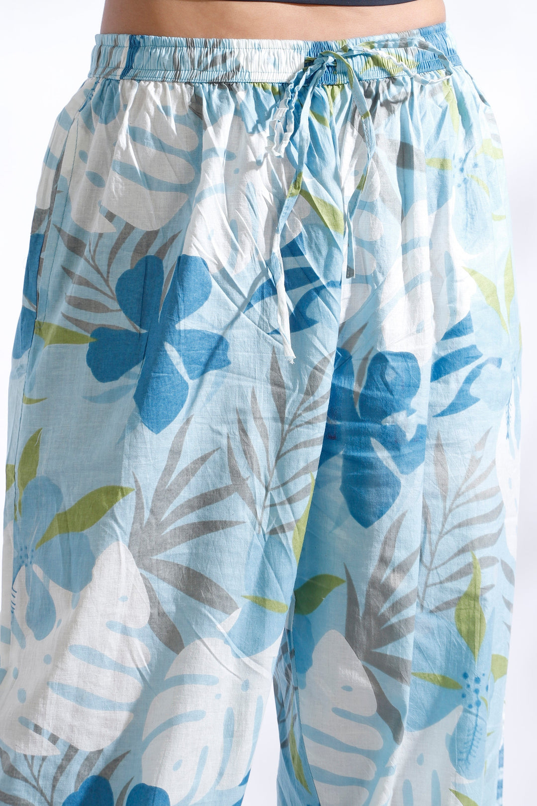 Patjhad Blue Floral Print Cotton Long Kurta Co-ord Set | SHOBITAM