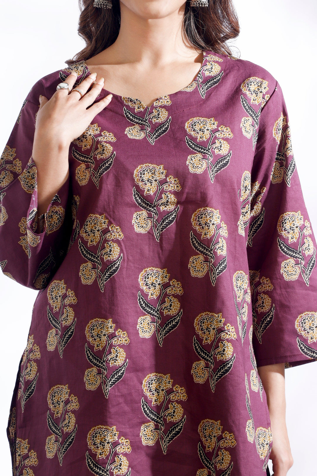 Aarya Wine Ethnic Butta Print Cotton Printed Co-ord Set | SHOBITAM