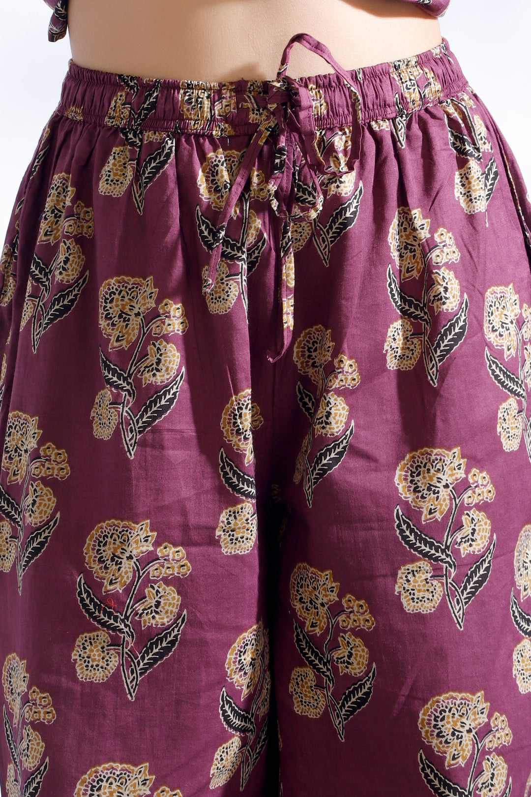 Aarya Wine Ethnic Butta Print Cotton Printed Co-ord Set | SHOBITAM