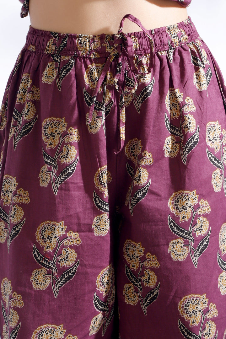 Aarya Wine Ethnic Butta Print Cotton Printed Co-ord Set | SHOBITAM