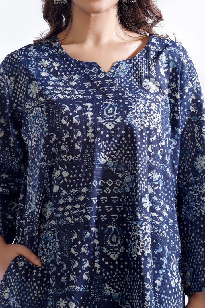 River Blue Abstract Print Cotton Co-ord Set | SHOBITAM