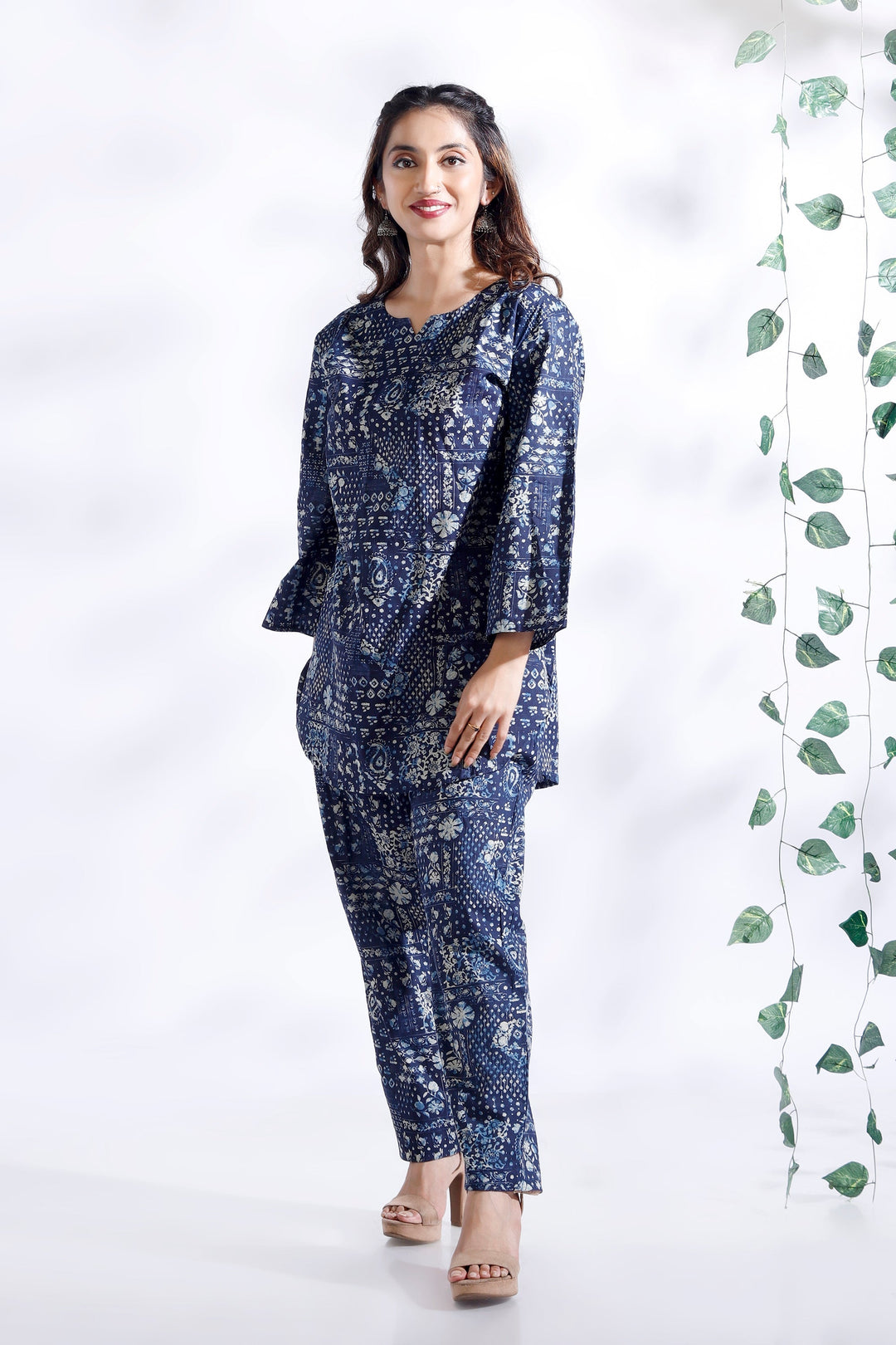 River Blue Abstract Print Cotton Co-ord Set | SHOBITAM