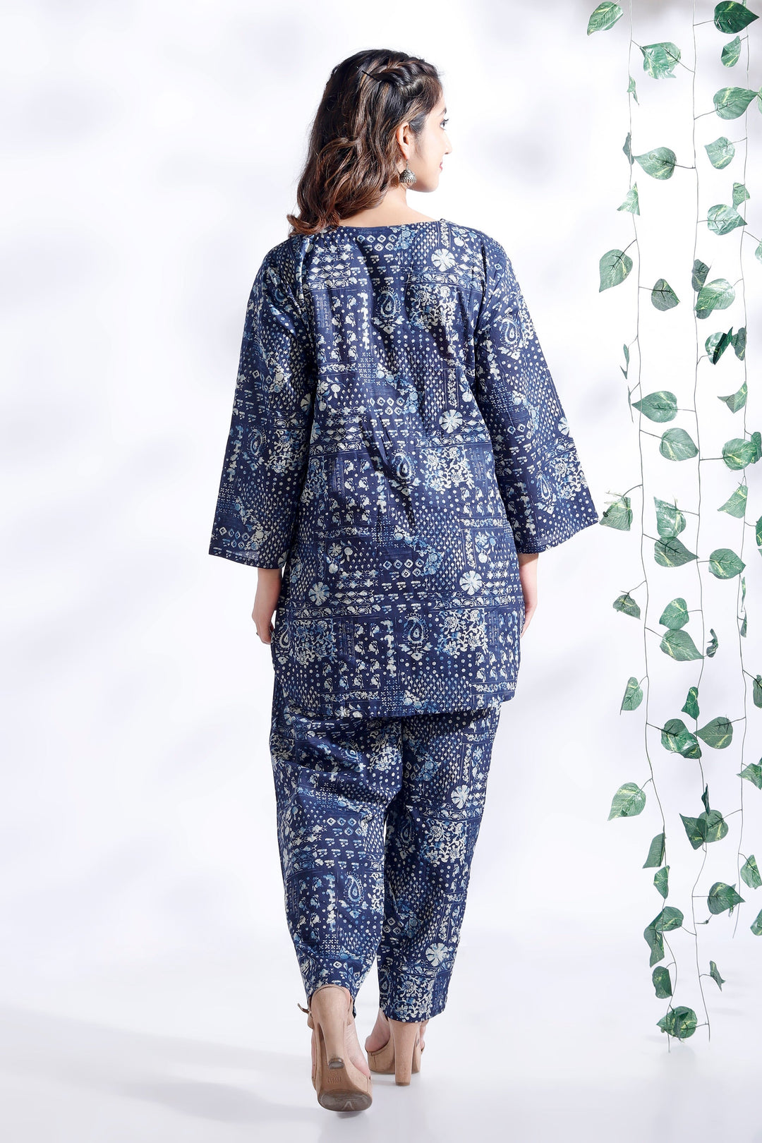 River Blue Abstract Print Cotton Co-ord Set | SHOBITAM
