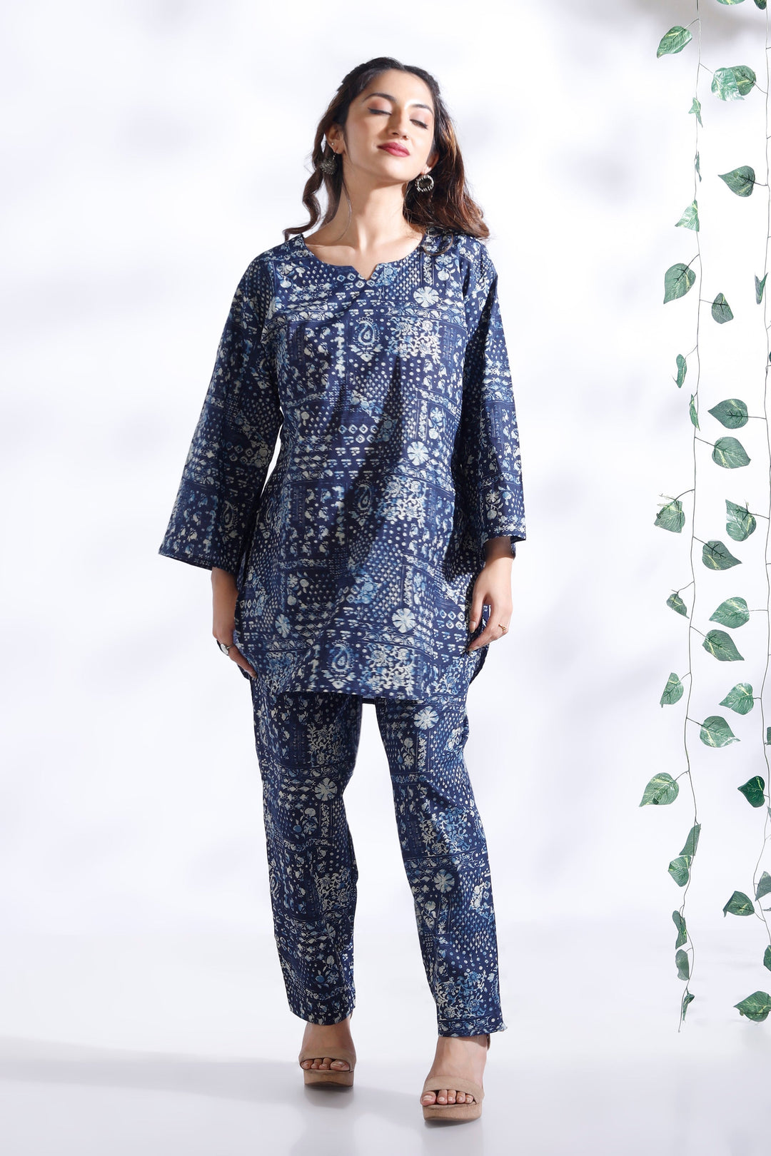 River Blue Abstract Print Cotton Co-ord Set | SHOBITAM