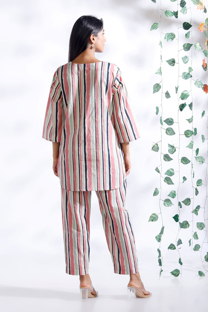 Gulabi Stripes Loungewear Co-ord Set | SHOBITAM