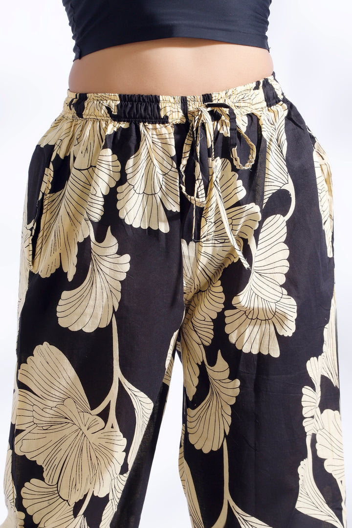 Bahara Black Floral Cotton Loungewear Co-Ord Set | SHOBITAM