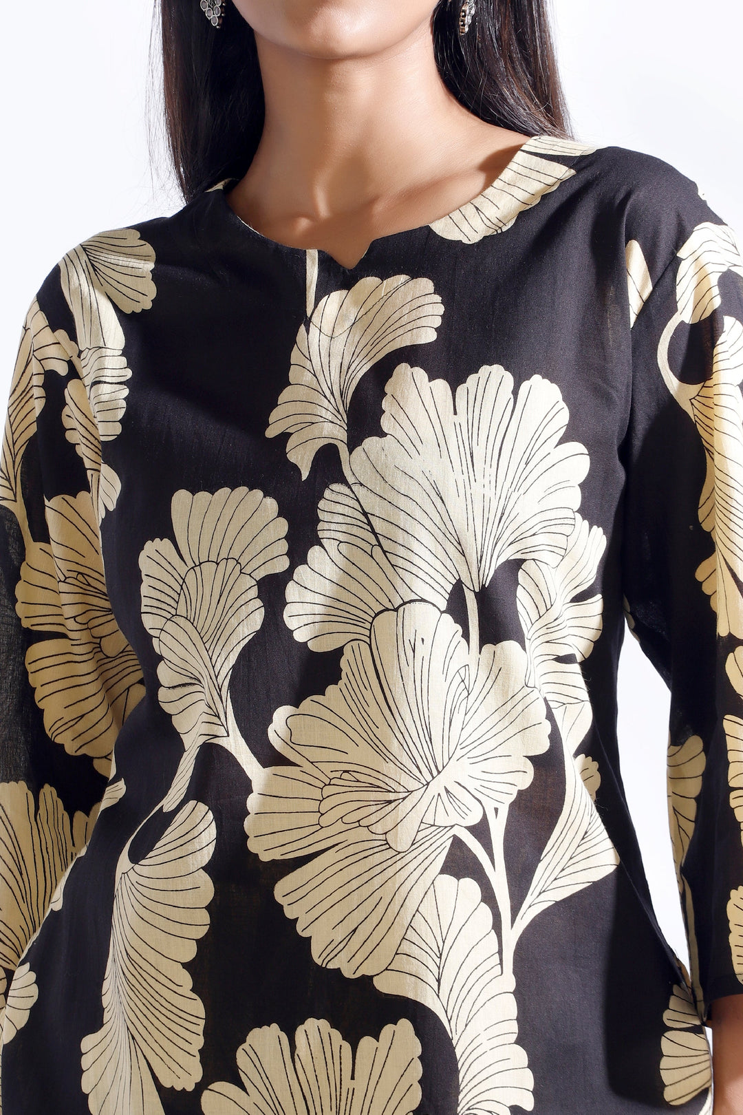Bahara Black Floral Cotton Loungewear Co-Ord Set | SHOBITAM