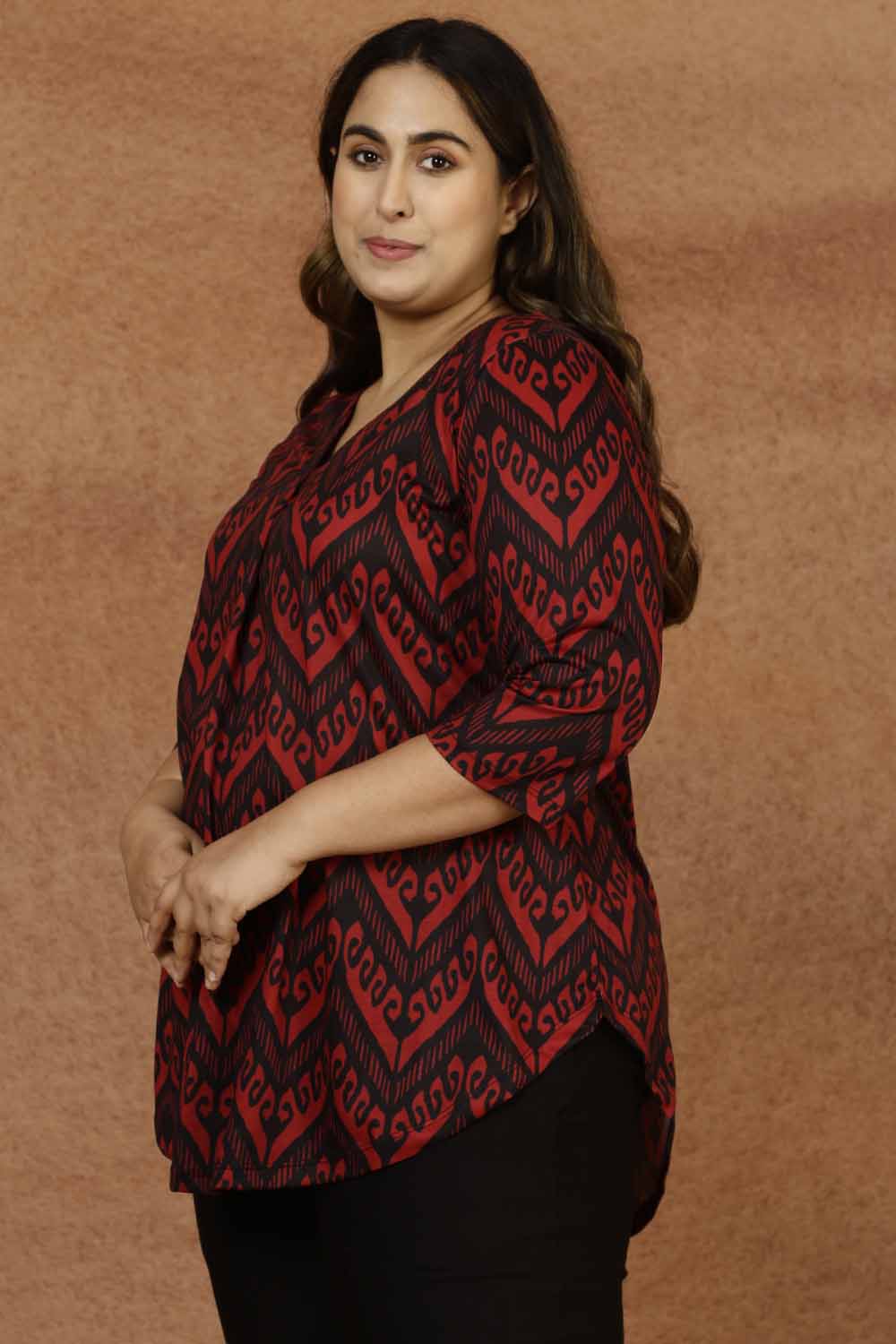 Maroon Black Plus Size Top in Soft knitted fabric | Made to Order