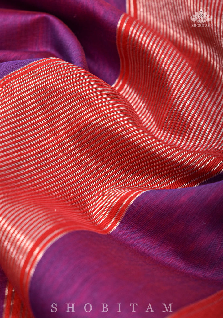 Exquisite Meenakari Handwoven Maheshwari Silk Cotton Saree in Purple & Red Dual tone