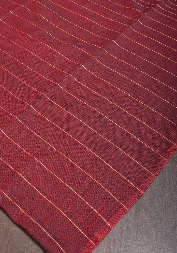 Reversible Maheshwari Saree in mercerised Cotton with extra Long tassle in Maroon and No blouse Piece | SHOBITAM