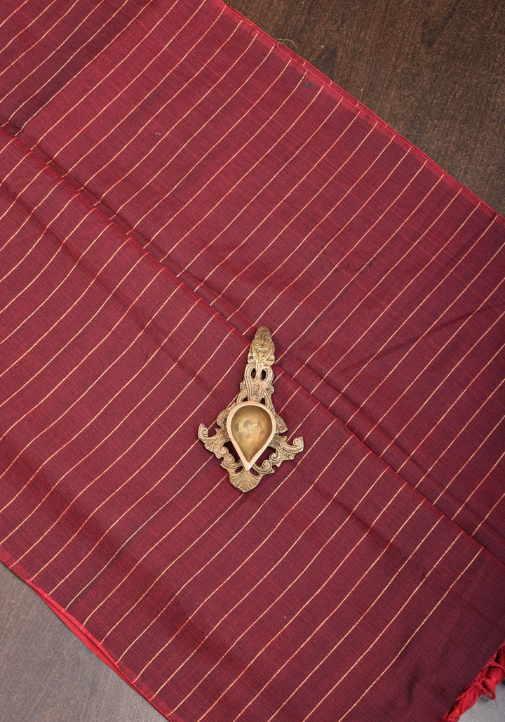 Reversible Maheshwari Saree in mercerised Cotton with extra Long tassle in Maroon and No blouse Piece