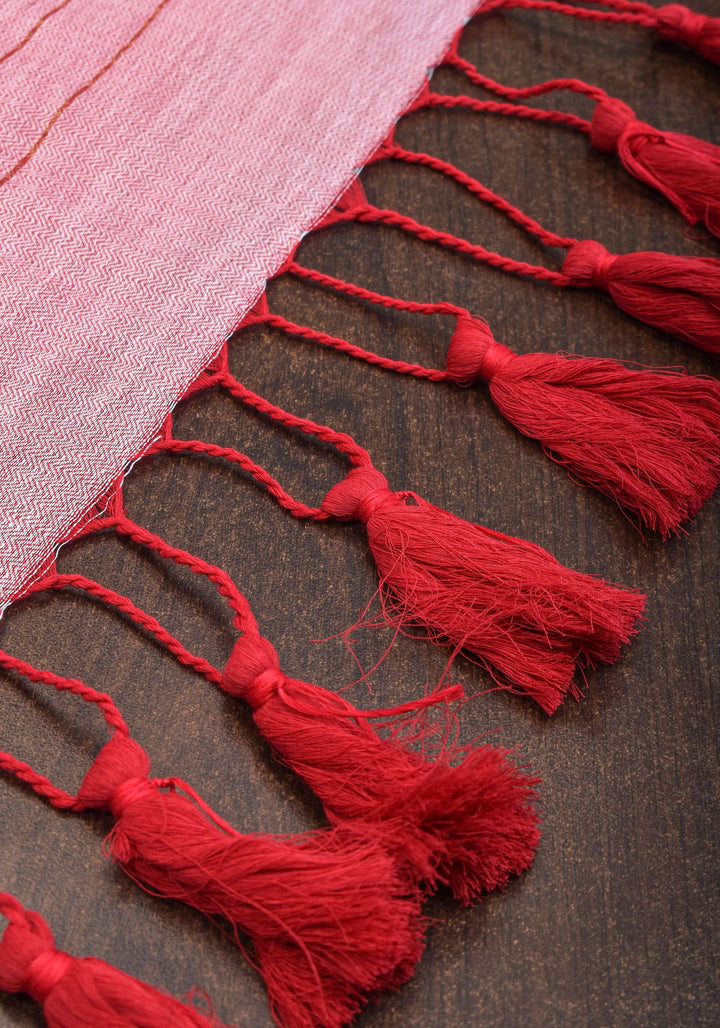 Handwoven Maheshwari Reversible Saree in Cotton in Baby pink and red dual tone No blouse Piece