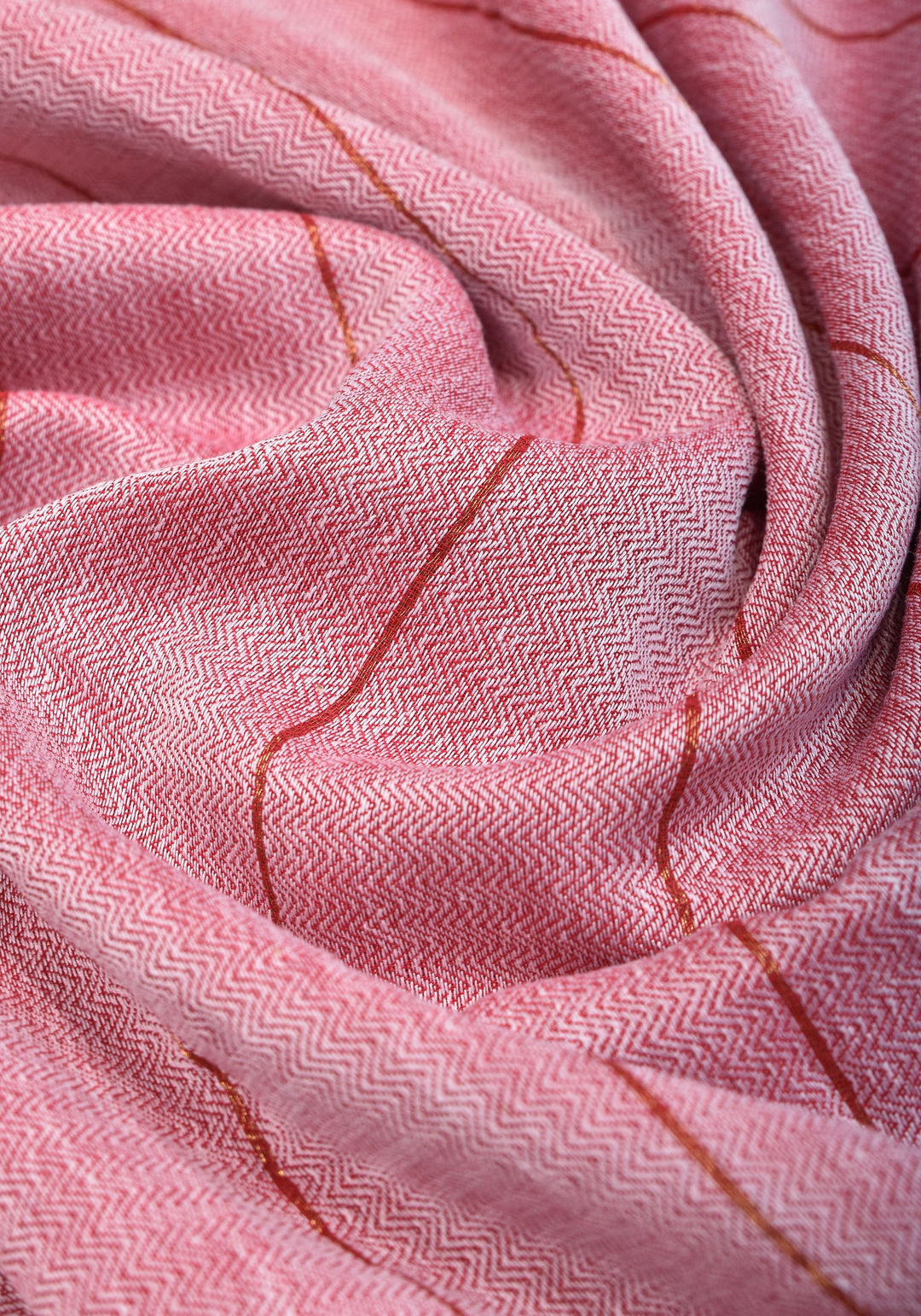 Handwoven Maheshwari Reversible Saree in Cotton in Baby pink and red dual tone No blouse Piece