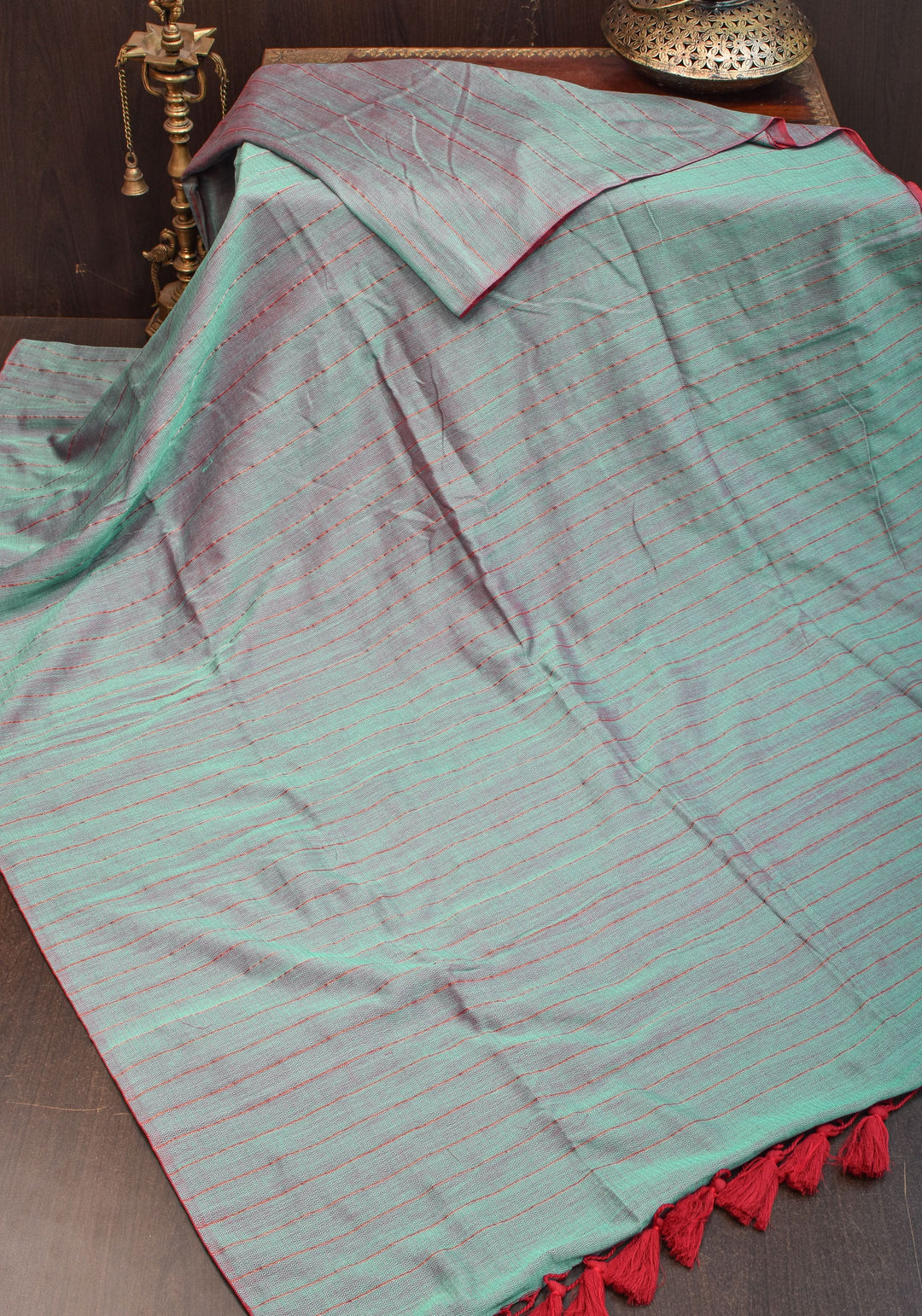 Reversible  Maheshwari Mercerised Cotton Saree with extralong tassels, no blouse piece