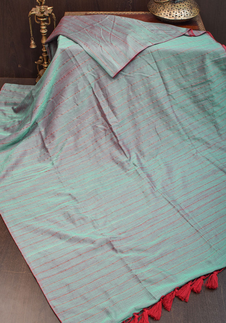 Reversible  Maheshwari Mercerised Cotton Saree with extralong tassels, no blouse piece