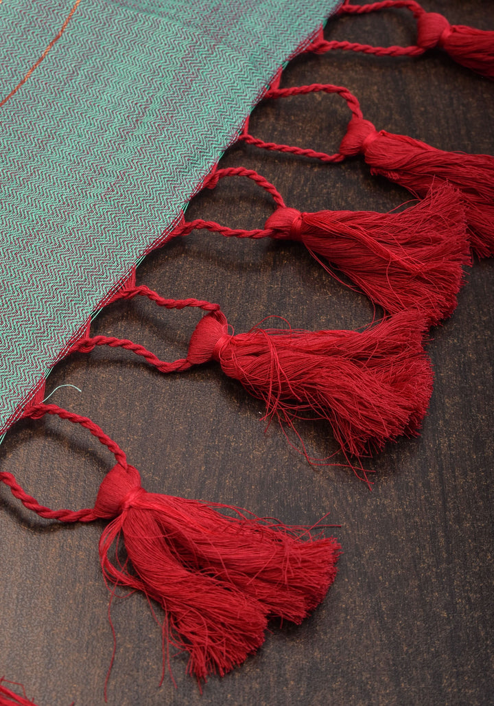 Reversible  Maheshwari Mercerised Cotton Saree with extralong tassels, no blouse piece