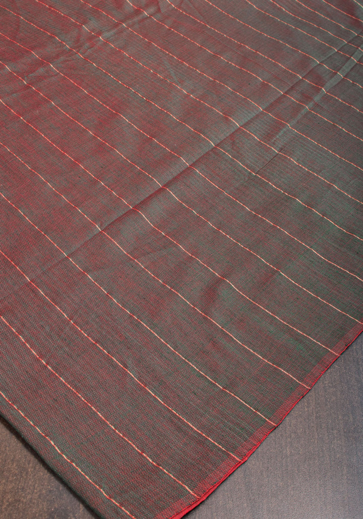 Handwoven Maheshwari Reversible Cotton Saree in Green and No blouse Piece