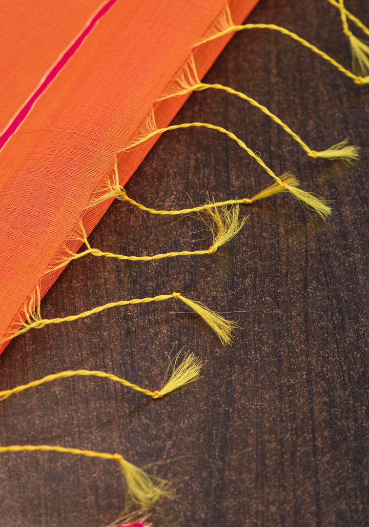 Handwoven Maheshwari Silk Cotton Saree in Orange and Pink Combination with Zari Border