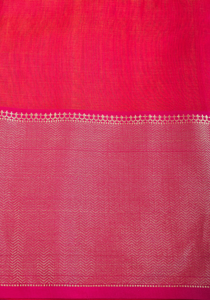Handwoven Maheshwari Silk Cotton Saree in Orange and Pink Combination with Zari Border