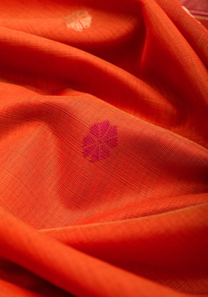 Handwoven Maheshwari Silk Cotton Saree in Orange and Pink Combination with Zari Border