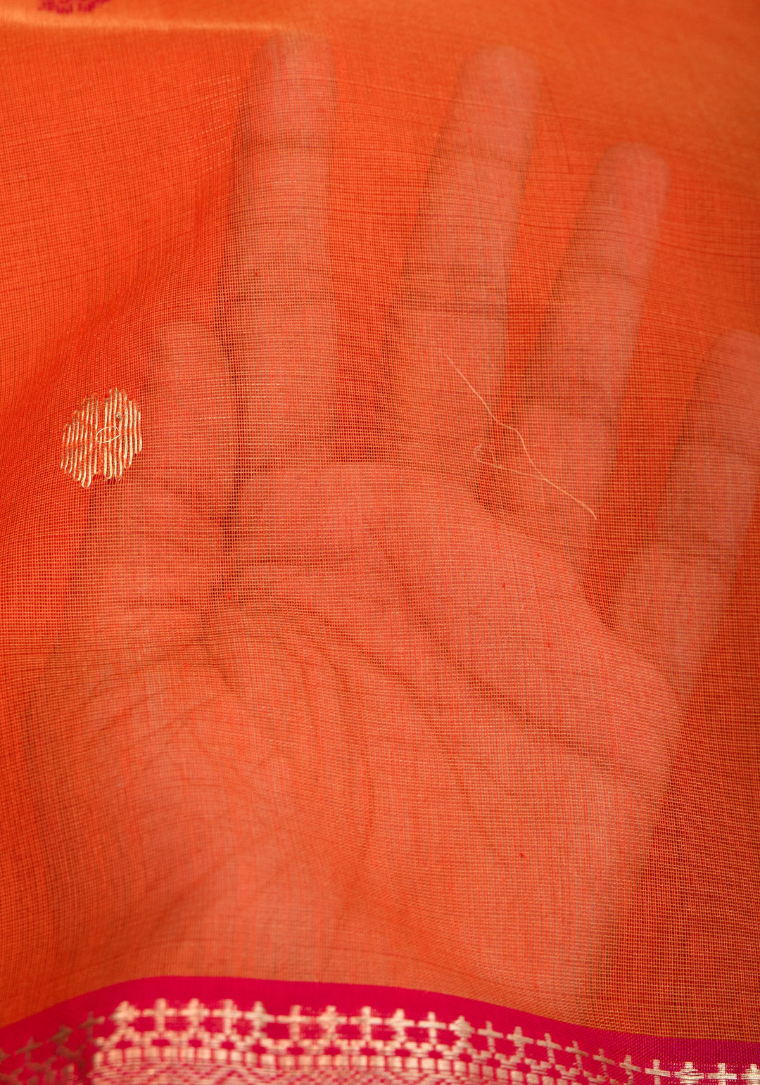 Handwoven Maheshwari Silk Cotton Saree in Orange and Pink Combination with Zari Border