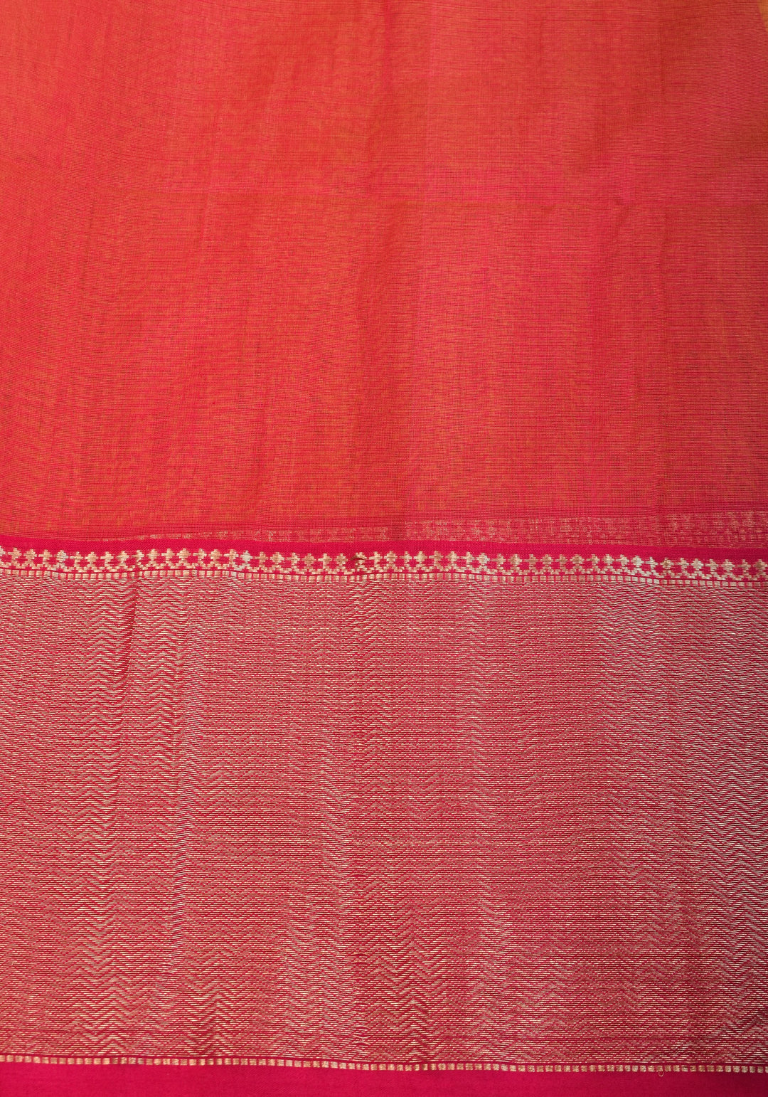 Handwoven Maheshwari Silk Cotton Saree in Yellow and Pink with zari borders
