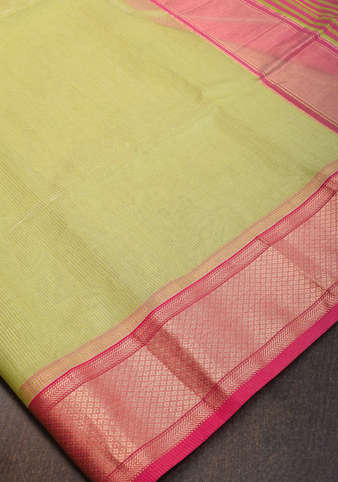 Handwoven Maheshwari silk cotton saree in Pista Green with Zari Checks