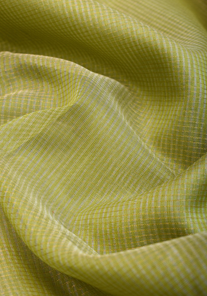 Handwoven Maheshwari silk cotton saree in Pista Green with Zari Checks