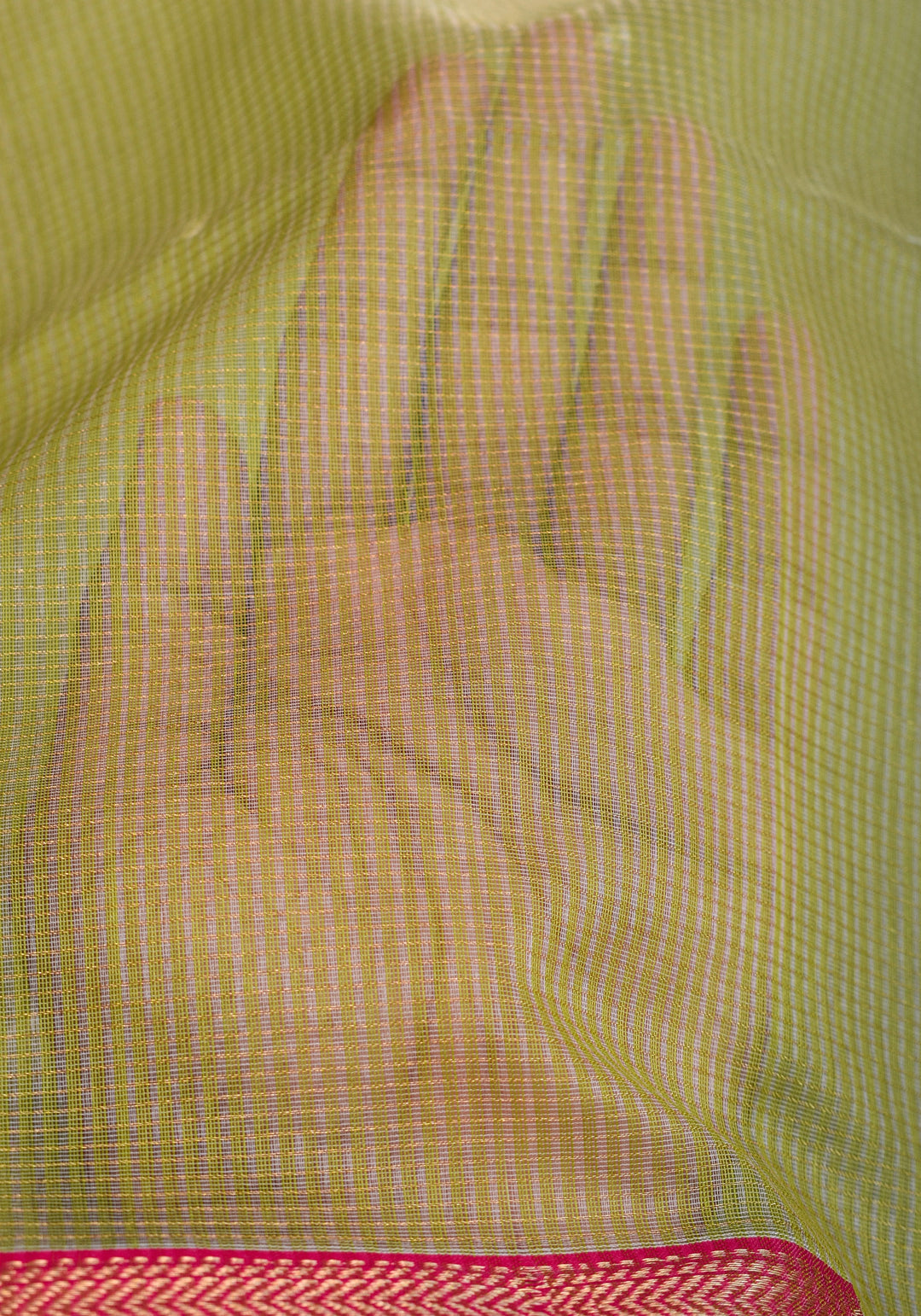 Handwoven Maheshwari silk cotton saree in Pista Green with Zari Checks