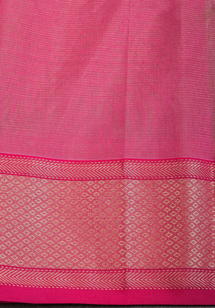 Handwoven Maheshwari silk cotton saree in Pista Green with Zari Checks
