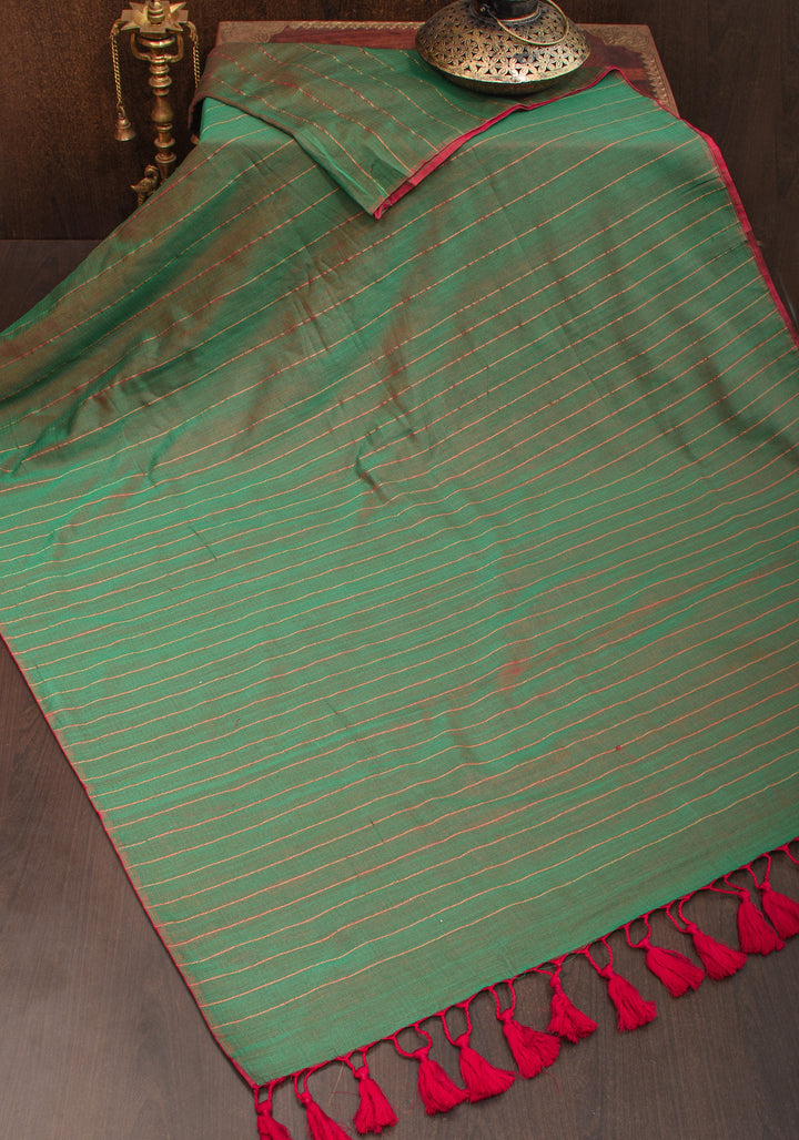 Reversible  Maheshwari Mercerised Cotton Saree with extralong tassels, no blouse piece